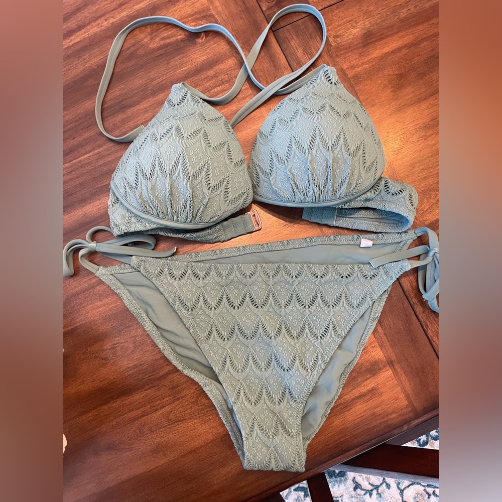 Cactus Green Crochet Textured Triangle Bikini